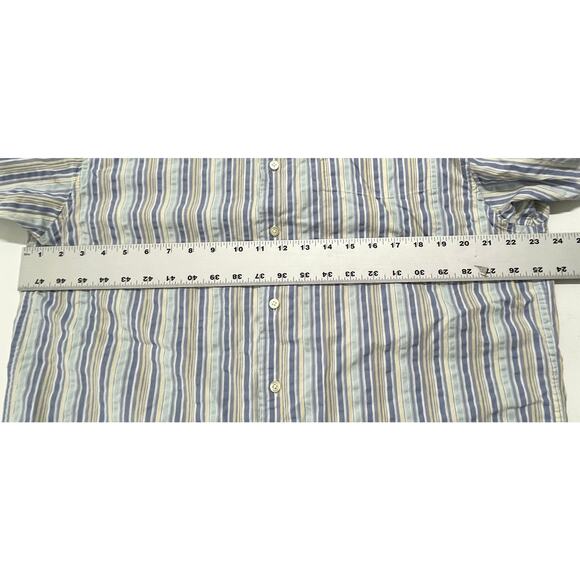 Jos A Bank Shirt M Blue Green Yellow Striped Button Up 100% Cotton Short Sleeve - Picture 6 of 6